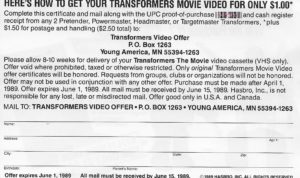 g1 Transformers Mail in offer Shelf Talker